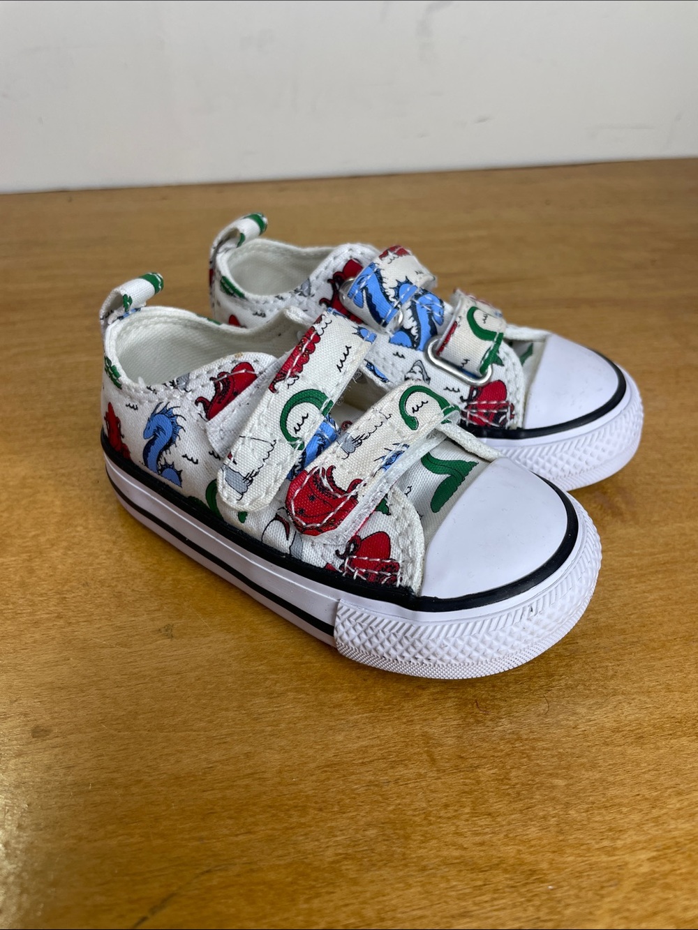 Kids Converse All Star Canvas Sneakers with Dragon Print - Slip-On Velcro